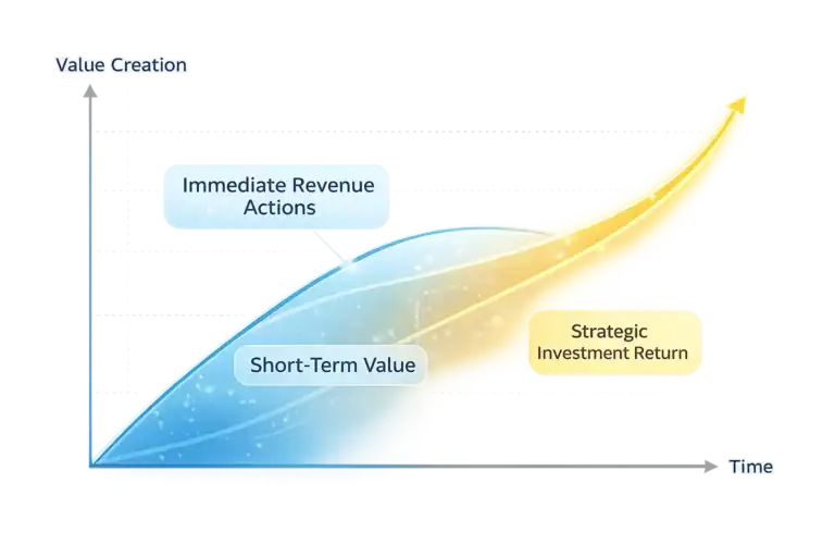 Short-term revenue actions and strategic investment return value creation curve